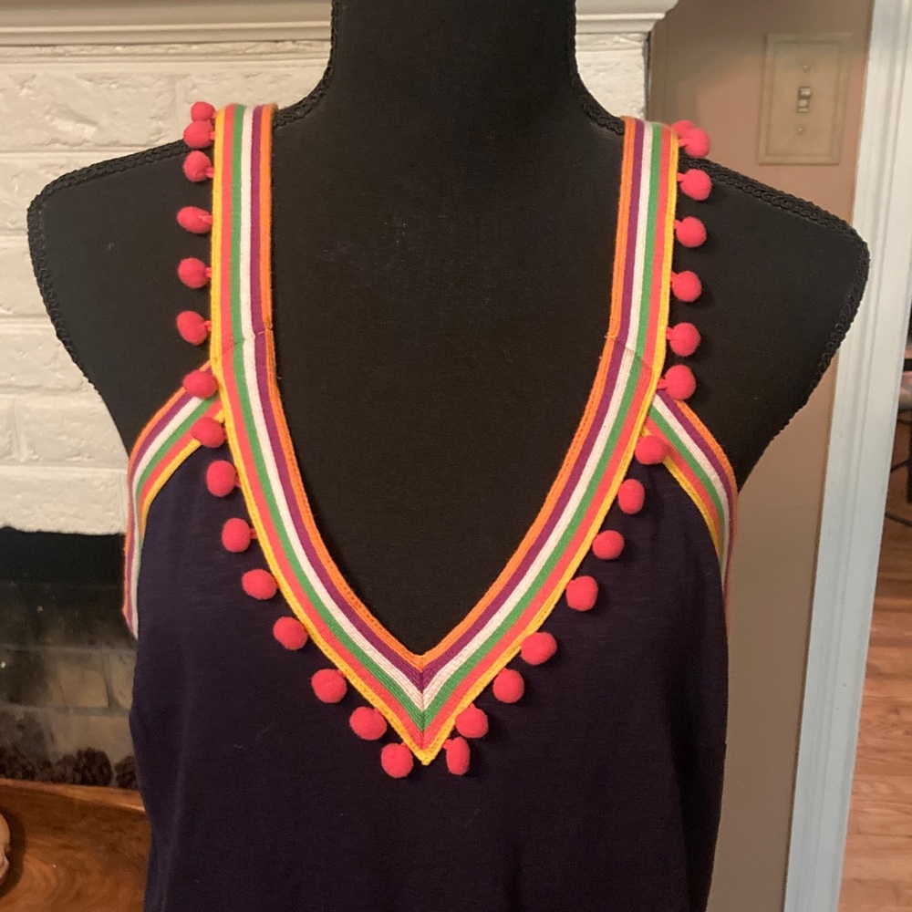 Boden Navy Midi Dress with Pink and Cream Trim